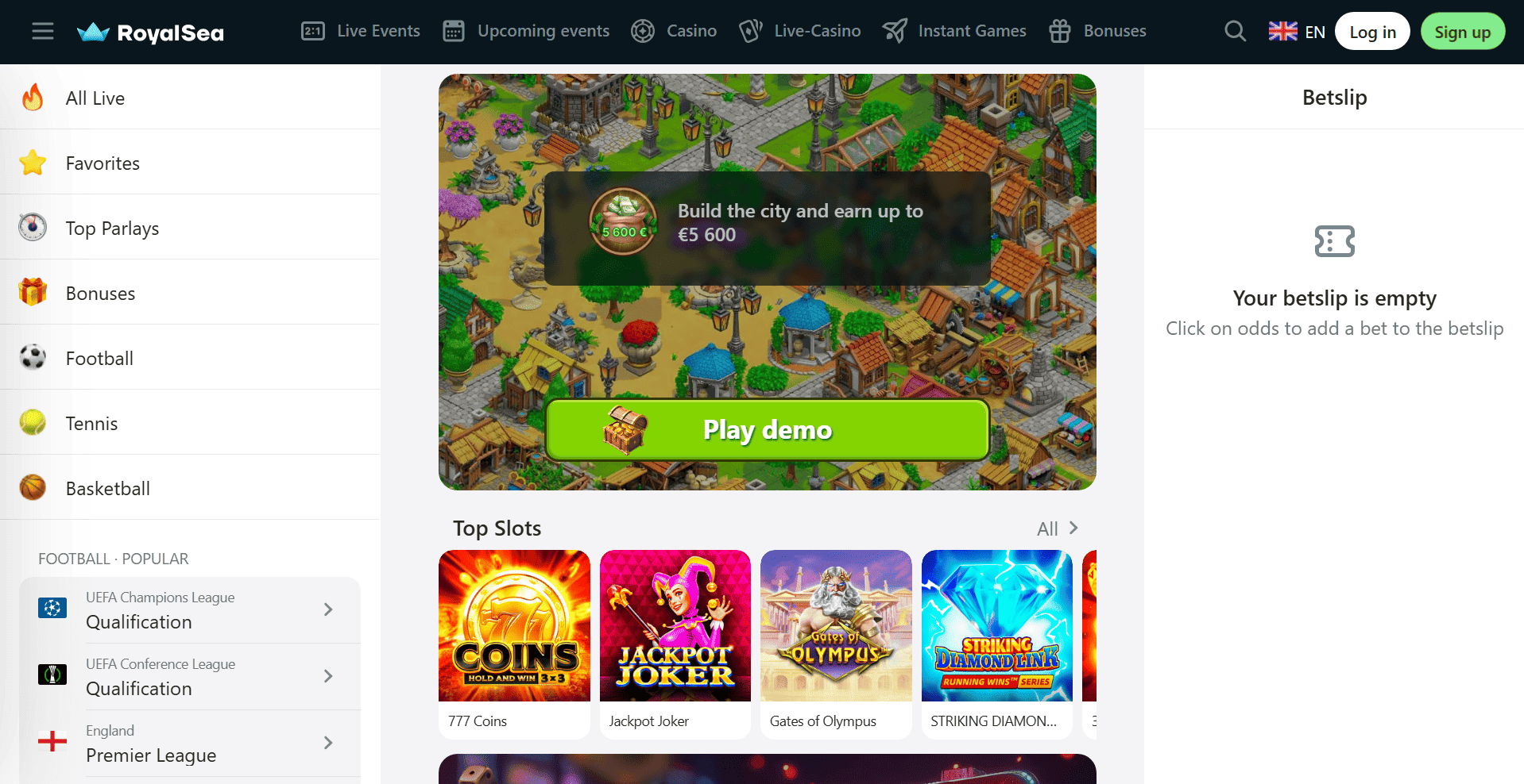 Royalsea platform főoldal áttekintés